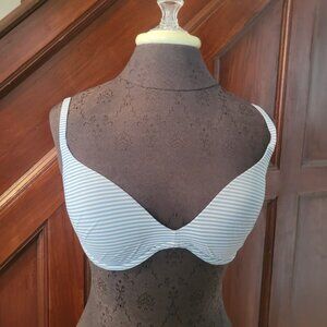 Victorias Secret Pink Womens 34D Light Blue & White Striped Padded Underwire Bra